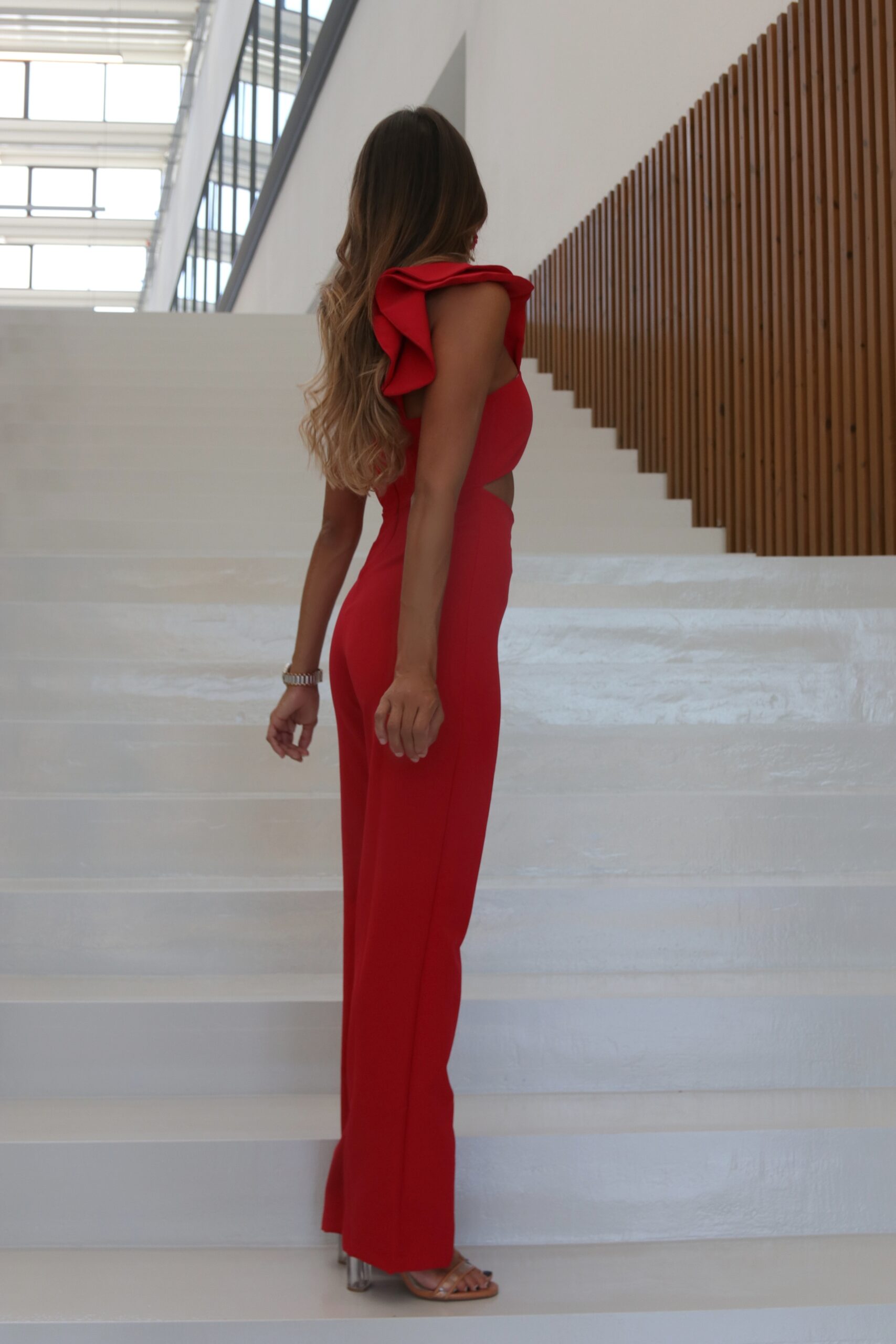 Hazel Jumpsuit Red Paros Short Top and Strap with Frill