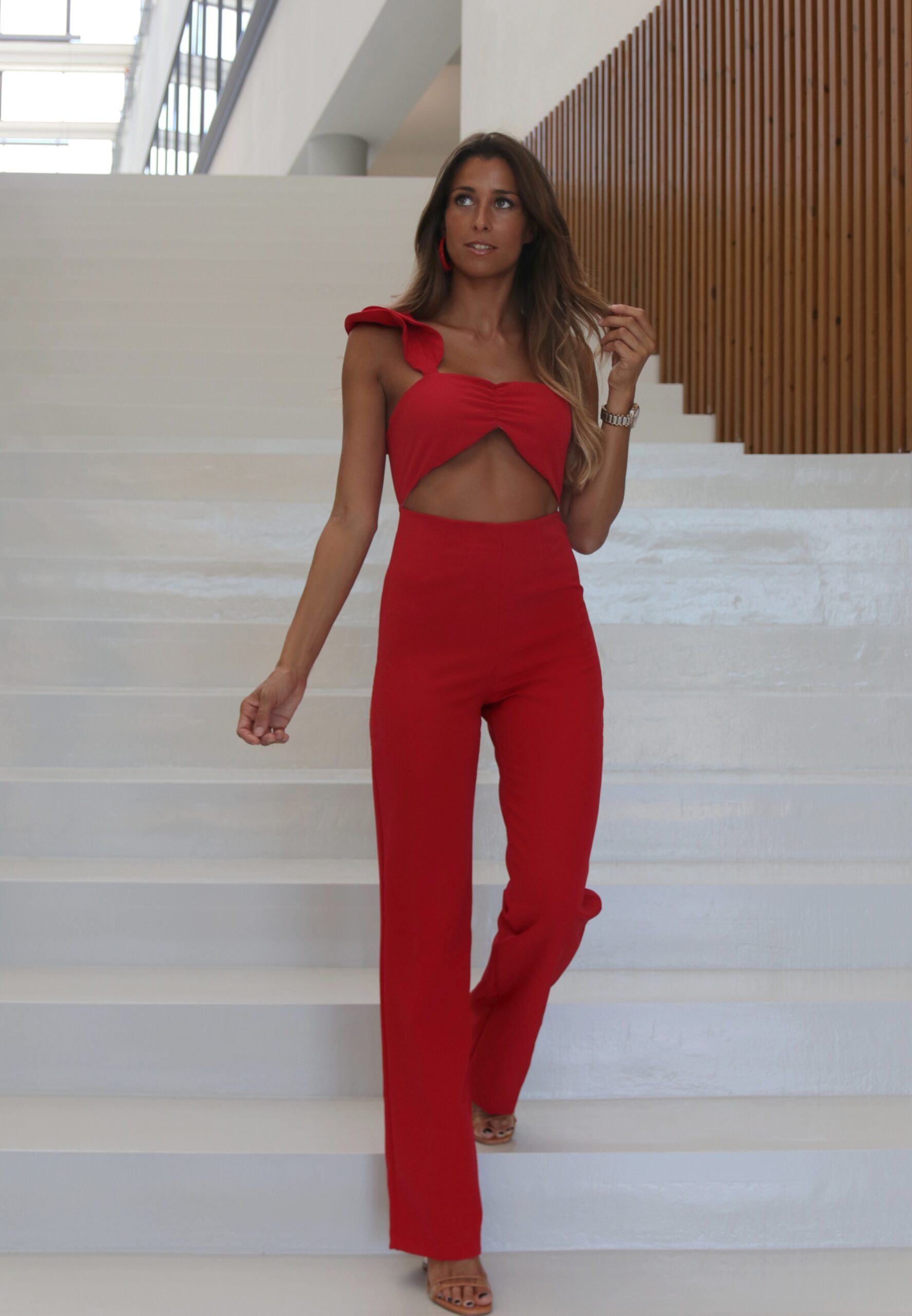 Hazel Jumpsuit Red Paros Short Top and Strap with Frill