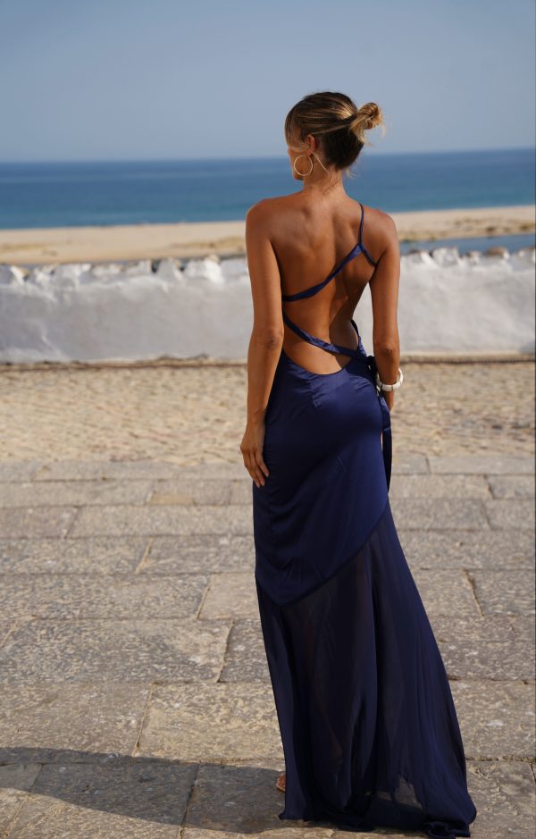 Long one-shoulder dress in navy blue - Image 8